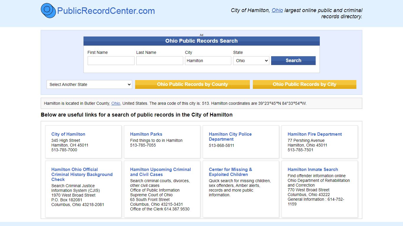 Hamilton, Ohio Public Records and Criminal Background Check